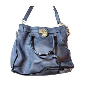 Michael Kors Hamilton Tote Bag Black Leather Gold
